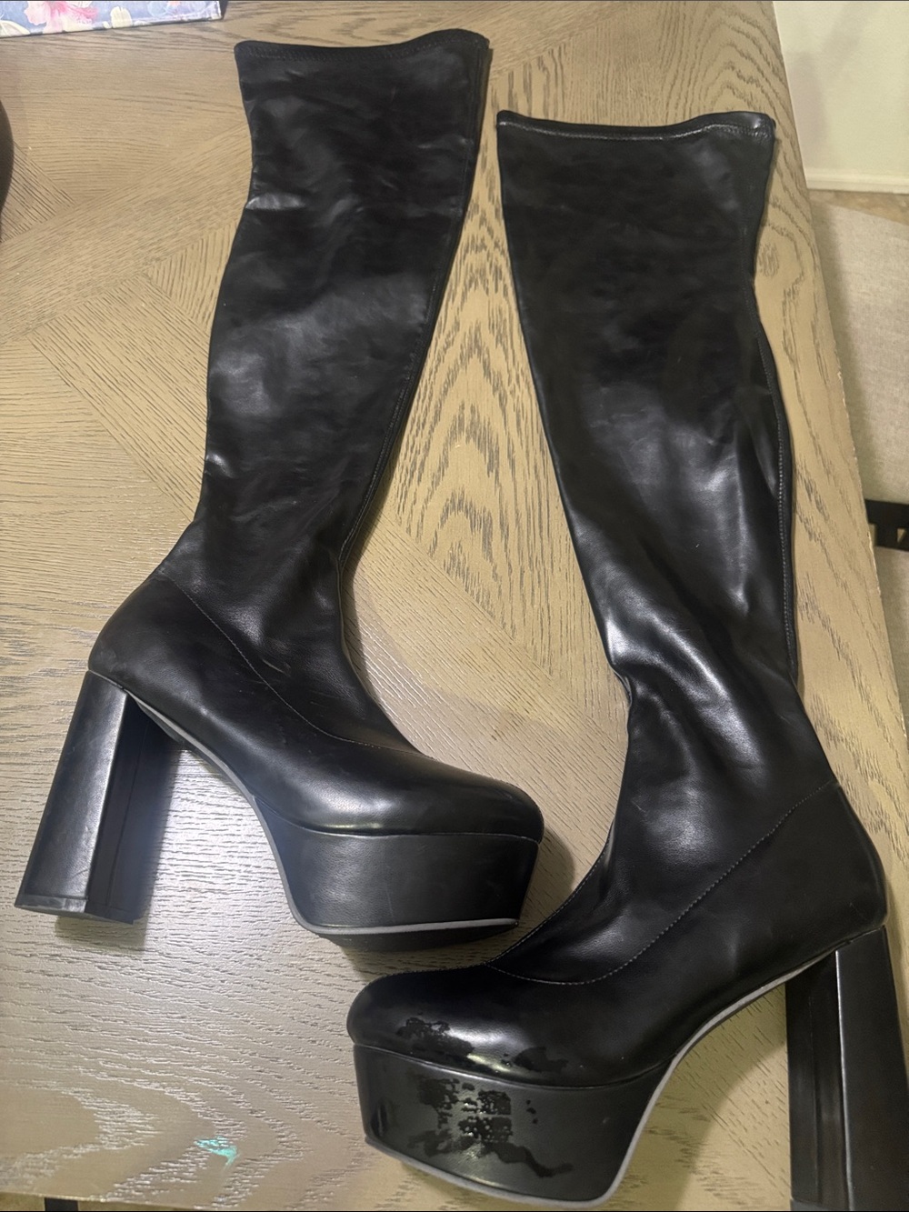 Black Platform Knee-High Boots size 42. Run small. More likely size 10 in women’